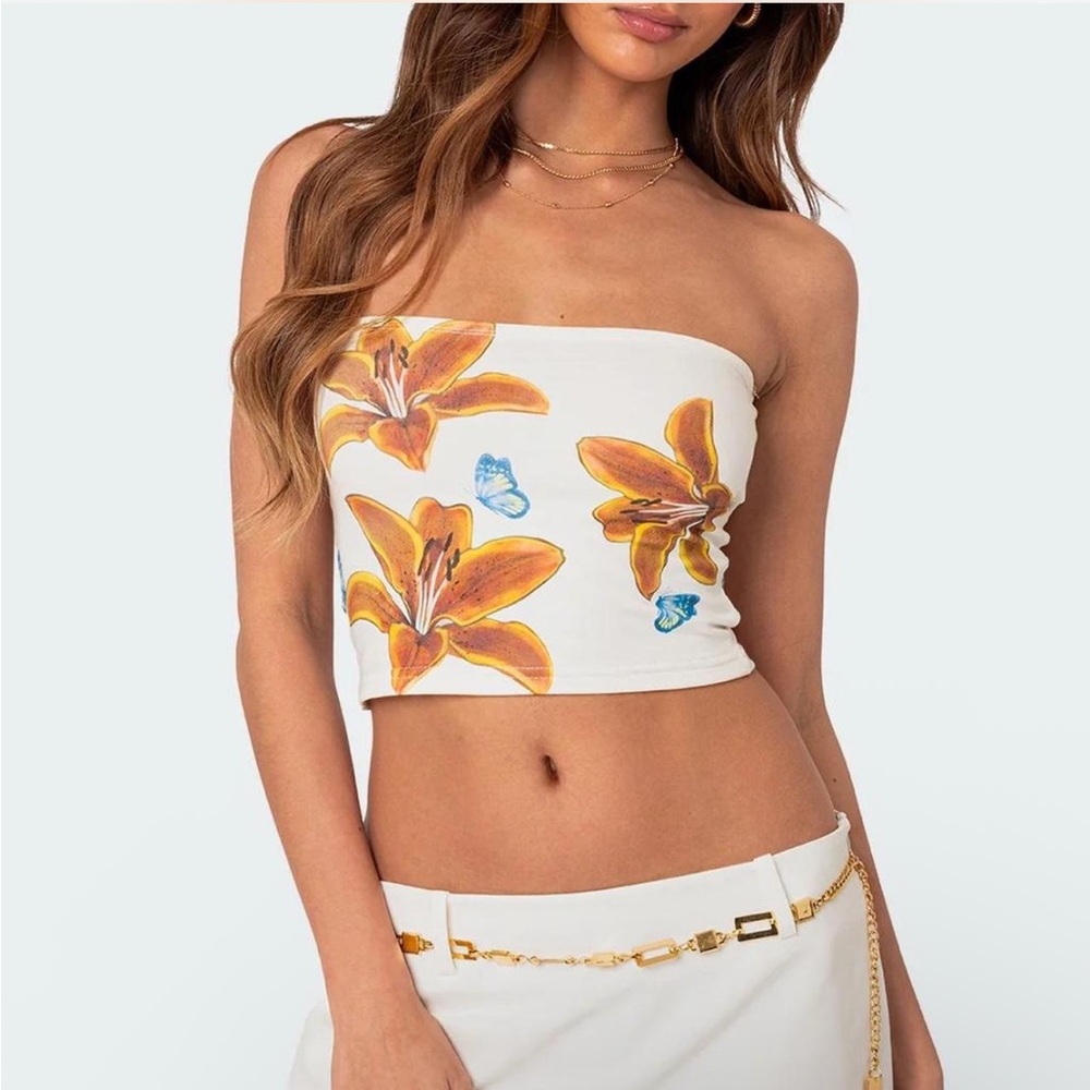 Edikted Strapless tropical floral Tube Top